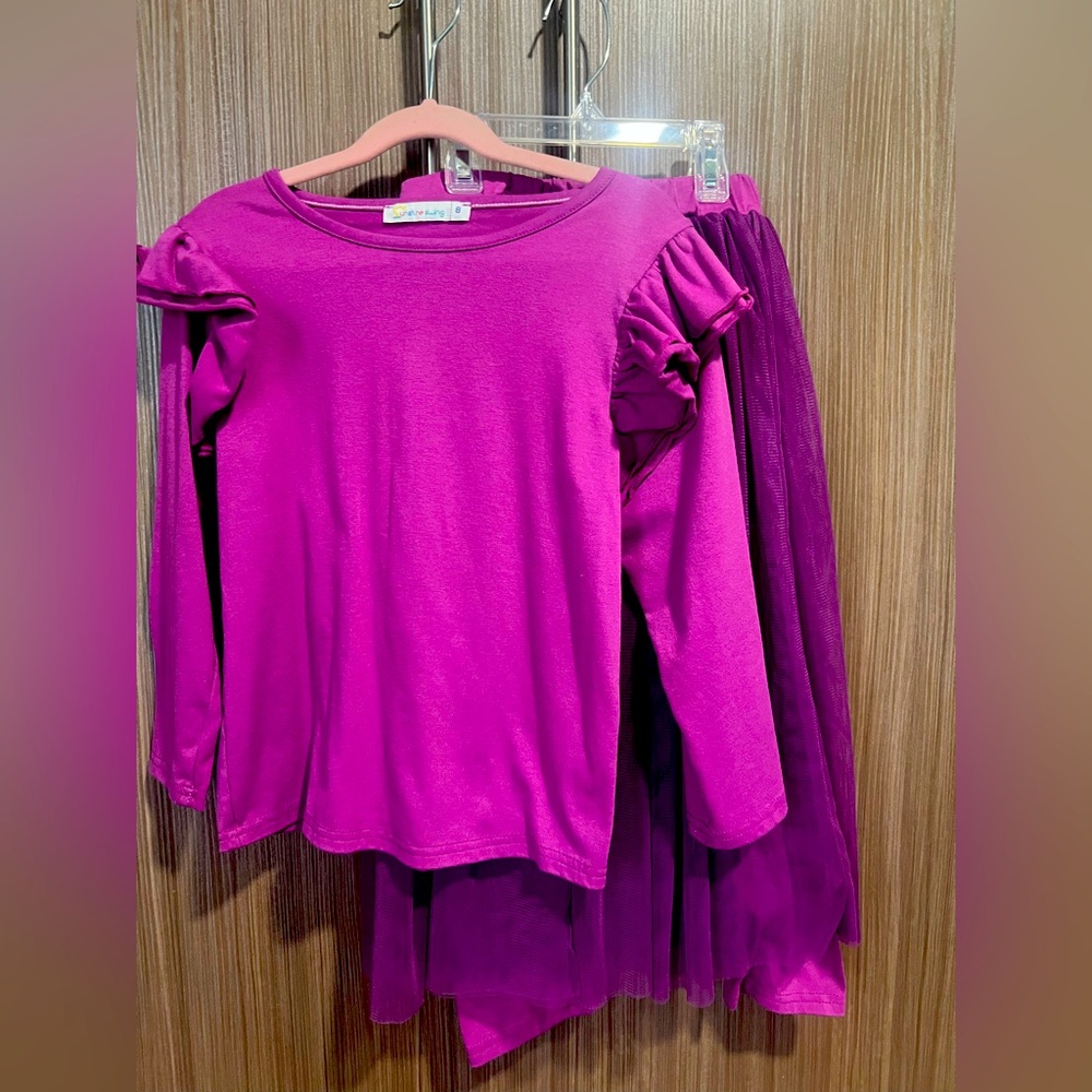 Two Piece Purple Long Sleeve Shirt with Skirted Leggings Size 8